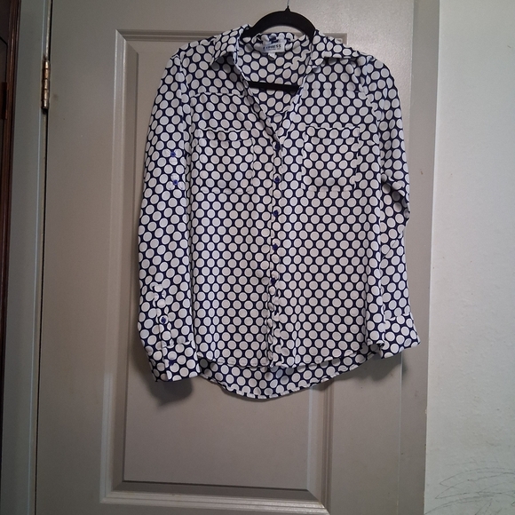 Express Black and White Polka Dot Button Down Shirt - Picture 2 of 3